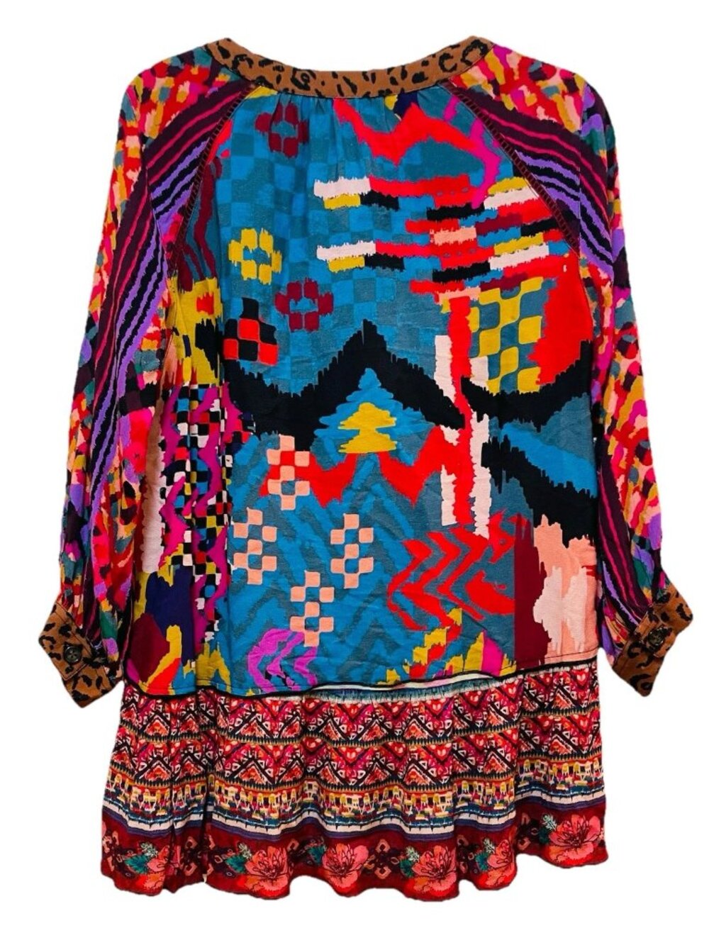 JOHN MARK Multicolor Geometric Floral Embroidered 3/4 Length Sleeve Shirt Sz S - Picture 8 of 8